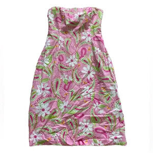 Lilly Pulitzer Pink and Green Strapless Dress